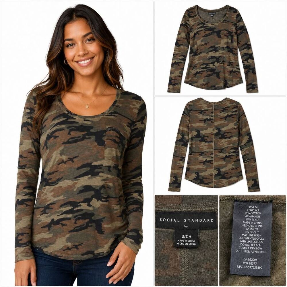 Social Standard Small Camo Long Sleeve Pocket Top